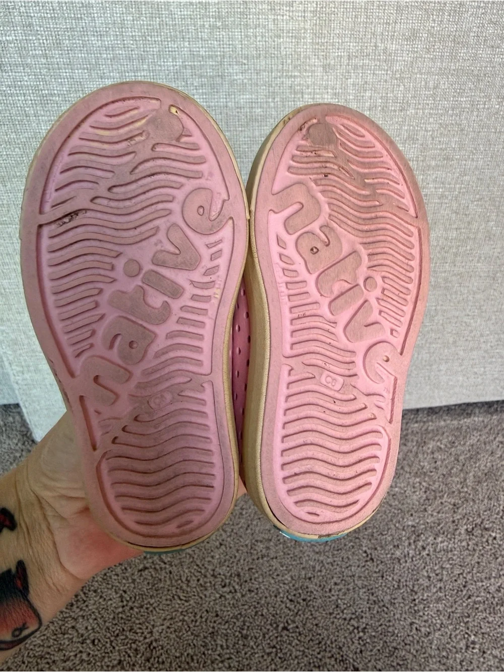 Native Kids Pink Slip-On Water Shoes with Yellow Toe Caps 6C